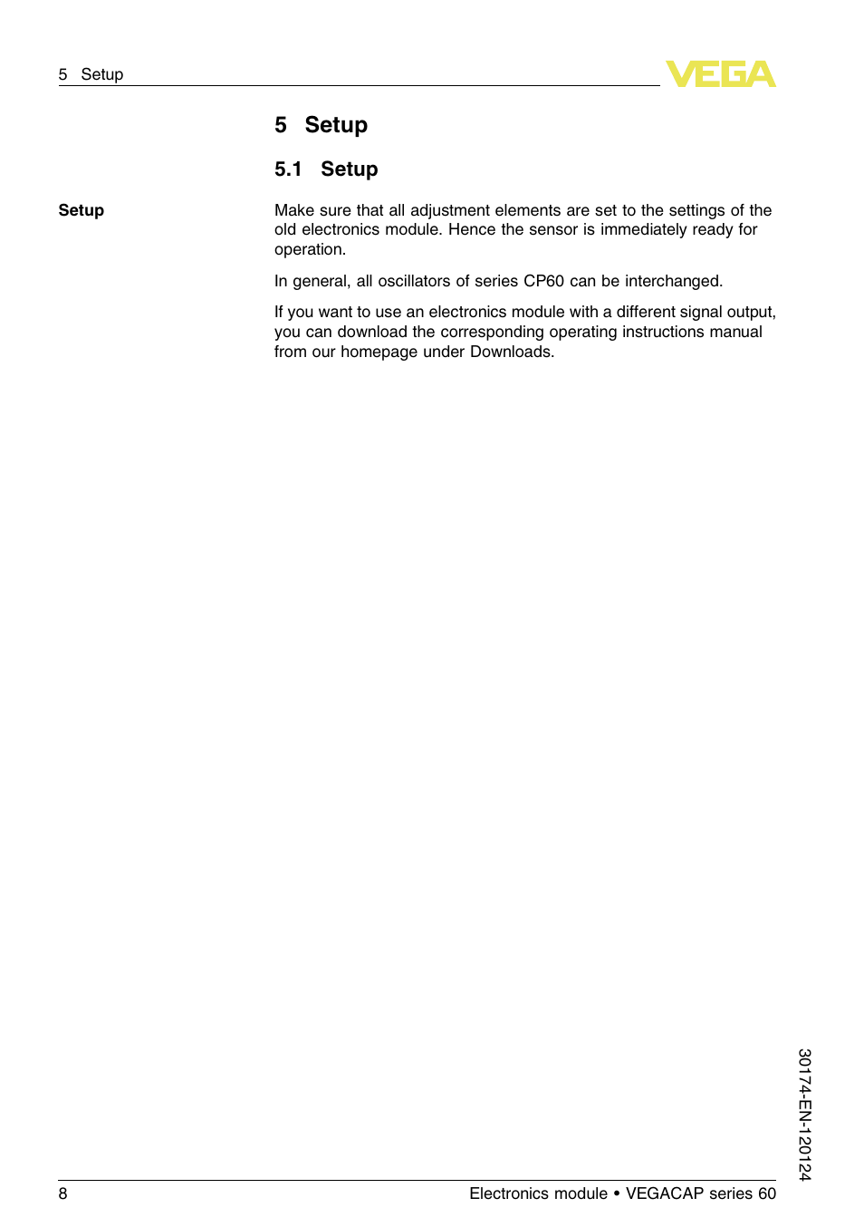 5 setup, 1 setup, 5setup | VEGA VEGACAP series 60 User Manual | Page 8 / 12