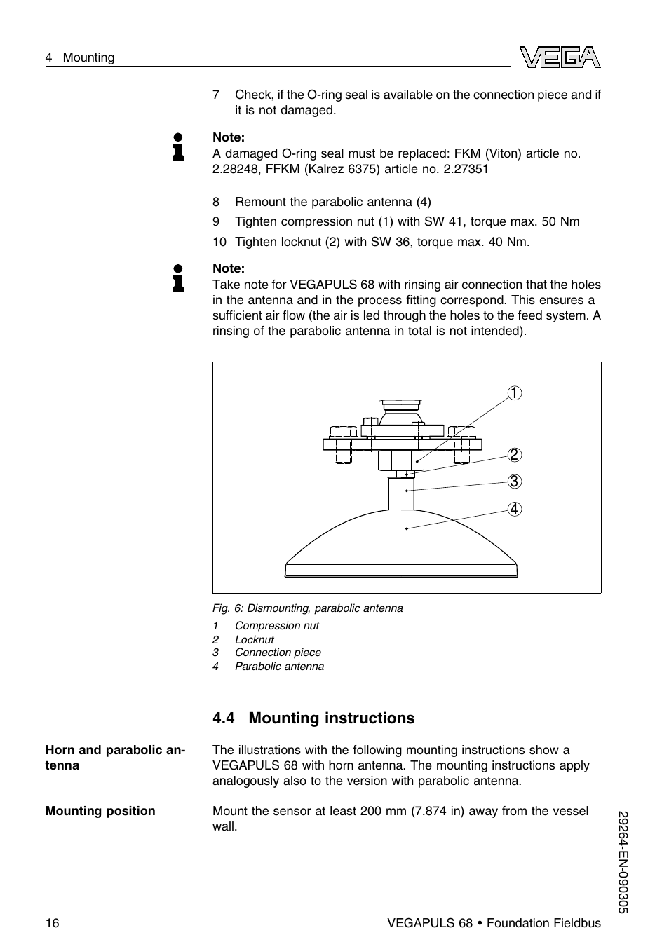 4 mounting instructions | VEGA VEGAPULS 68 (≥ 2.0.0 - ≤ 3.8) Foundation Fieldbus User Manual | Page 16 / 84