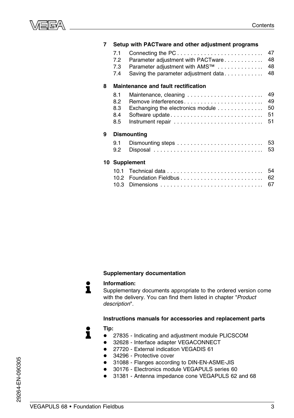 VEGA VEGAPULS 68 (≥ 2.0.0 - ≤ 3.8) Foundation Fieldbus User Manual | Page 3 / 84