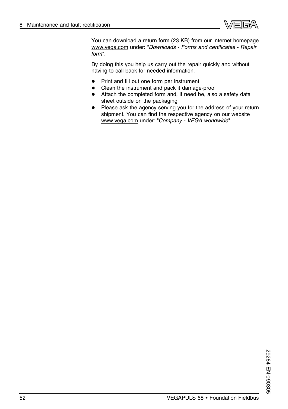 VEGA VEGAPULS 68 (≥ 2.0.0 - ≤ 3.8) Foundation Fieldbus User Manual | Page 52 / 84