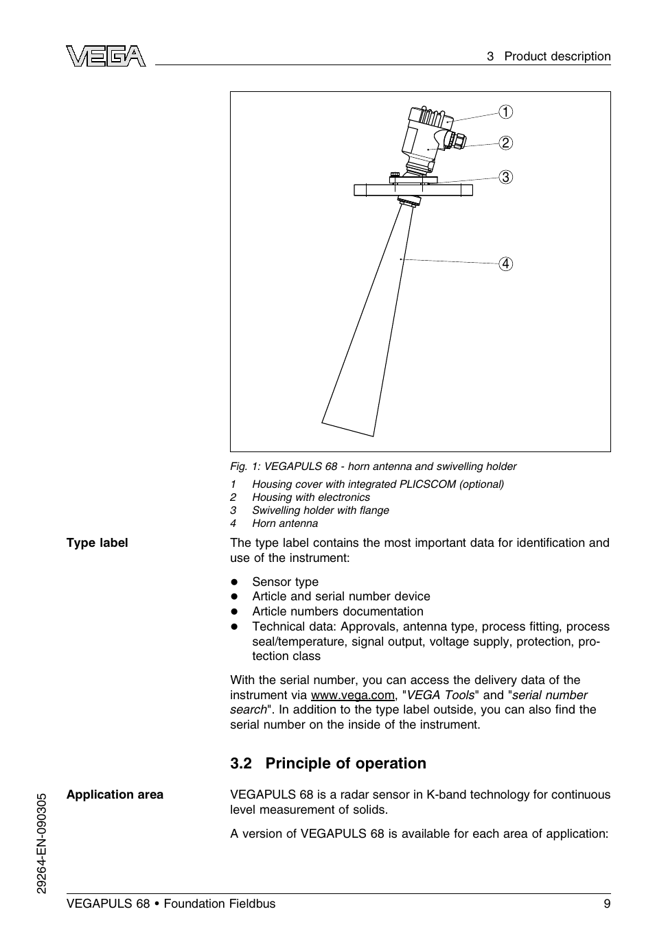 2 principle of operation | VEGA VEGAPULS 68 (≥ 2.0.0 - ≤ 3.8) Foundation Fieldbus User Manual | Page 9 / 84