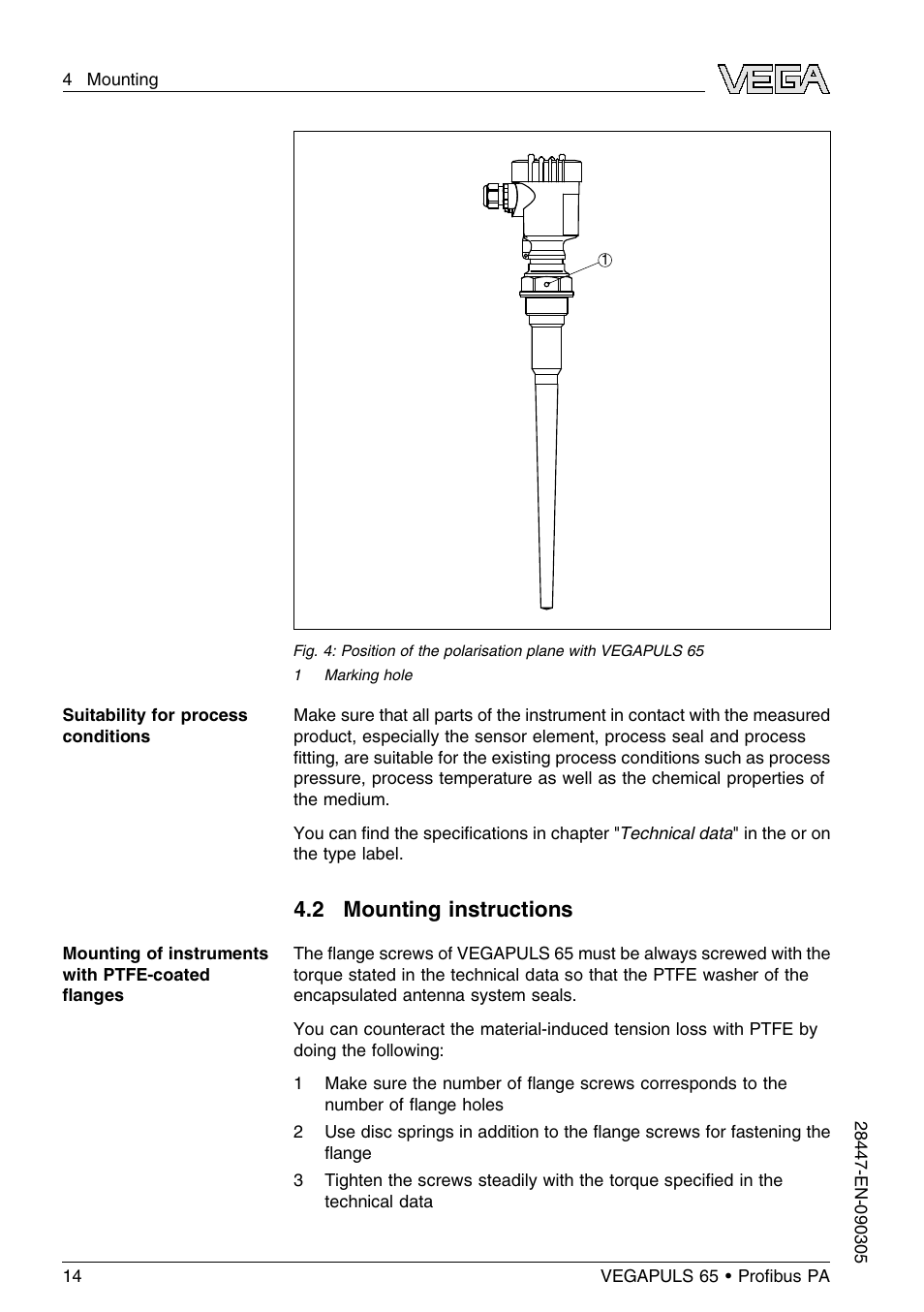 2 mounting instructions | VEGA VEGAPULS 65 (≥ 2.0.0 - ≤ 3.8) Proﬁbus PA User Manual | Page 14 / 64