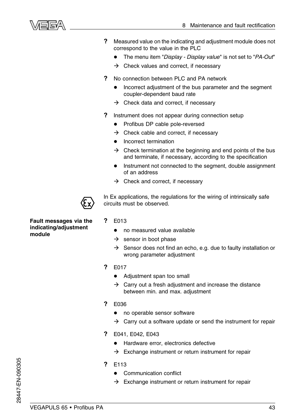 VEGA VEGAPULS 65 (≥ 2.0.0 - ≤ 3.8) Proﬁbus PA User Manual | Page 43 / 64