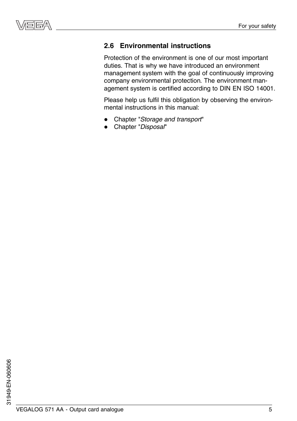 6 environmental instructions | VEGA VEGALOG 571 AA User Manual | Page 5 / 20