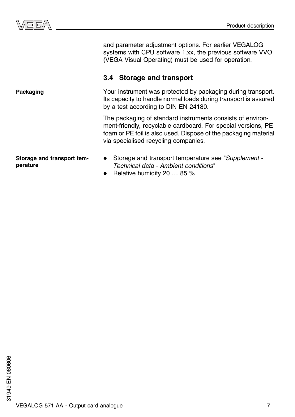 4 storage and transport | VEGA VEGALOG 571 AA User Manual | Page 7 / 20