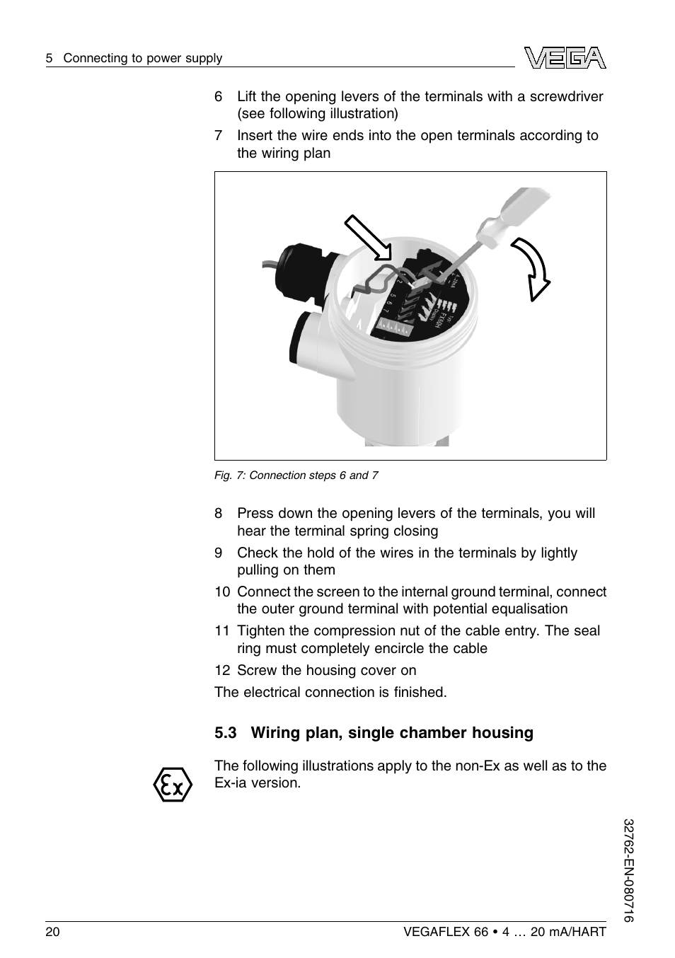 3 wiring plan, single chamber housing | VEGA VEGAFLEX 66 (-110…+400°C) 4 … 20 mA_HART User Manual | Page 20 / 64