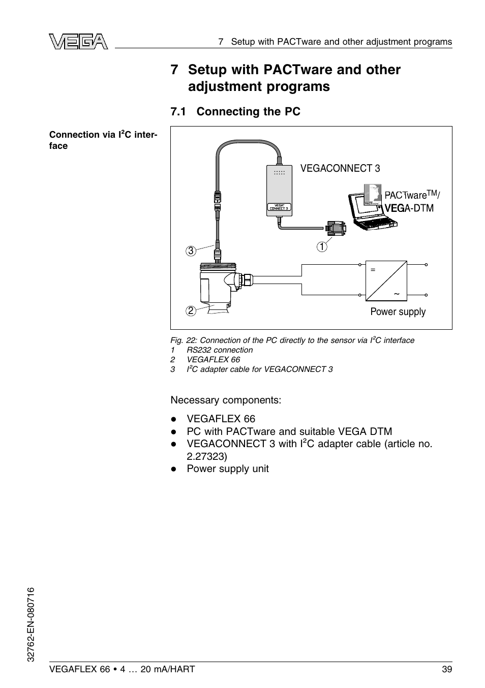 1 connecting the pc | VEGA VEGAFLEX 66 (-110…+400°C) 4 … 20 mA_HART User Manual | Page 39 / 64