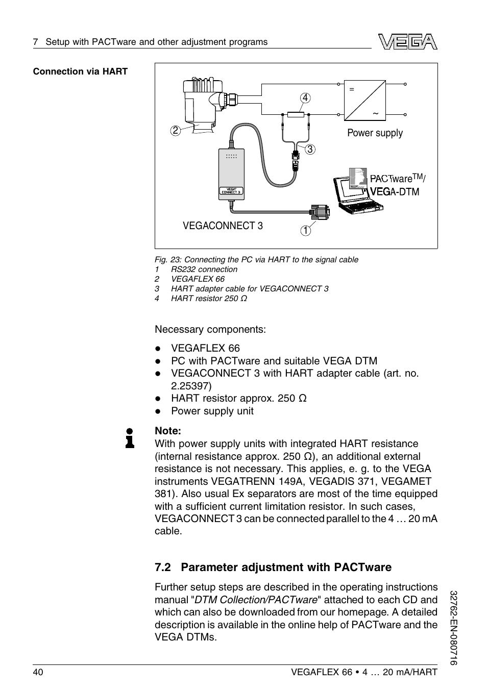 2 parameter adjustment with pactware | VEGA VEGAFLEX 66 (-110…+400°C) 4 … 20 mA_HART User Manual | Page 40 / 64