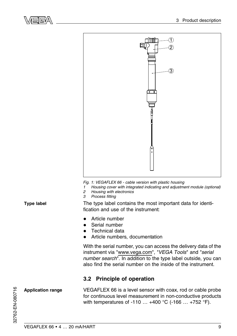 2 principle of operation | VEGA VEGAFLEX 66 (-110…+400°C) 4 … 20 mA_HART User Manual | Page 9 / 64