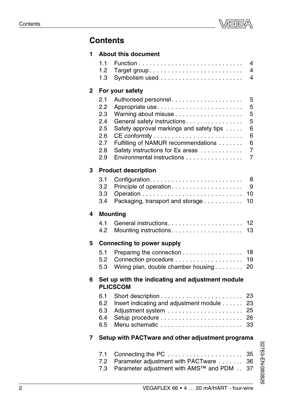 VEGA VEGAFLEX 66 (-110…+400°C) 4 … 20 mA_HART - four-wire User Manual | Page 2 / 56