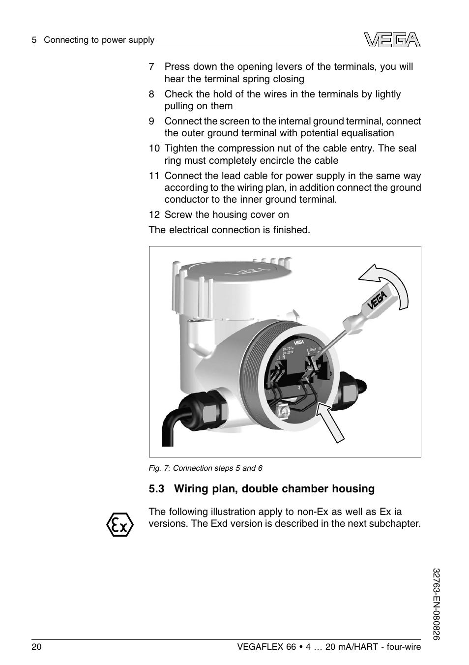 3 wiring plan, double chamber housing | VEGA VEGAFLEX 66 (-110…+400°C) 4 … 20 mA_HART - four-wire User Manual | Page 20 / 56