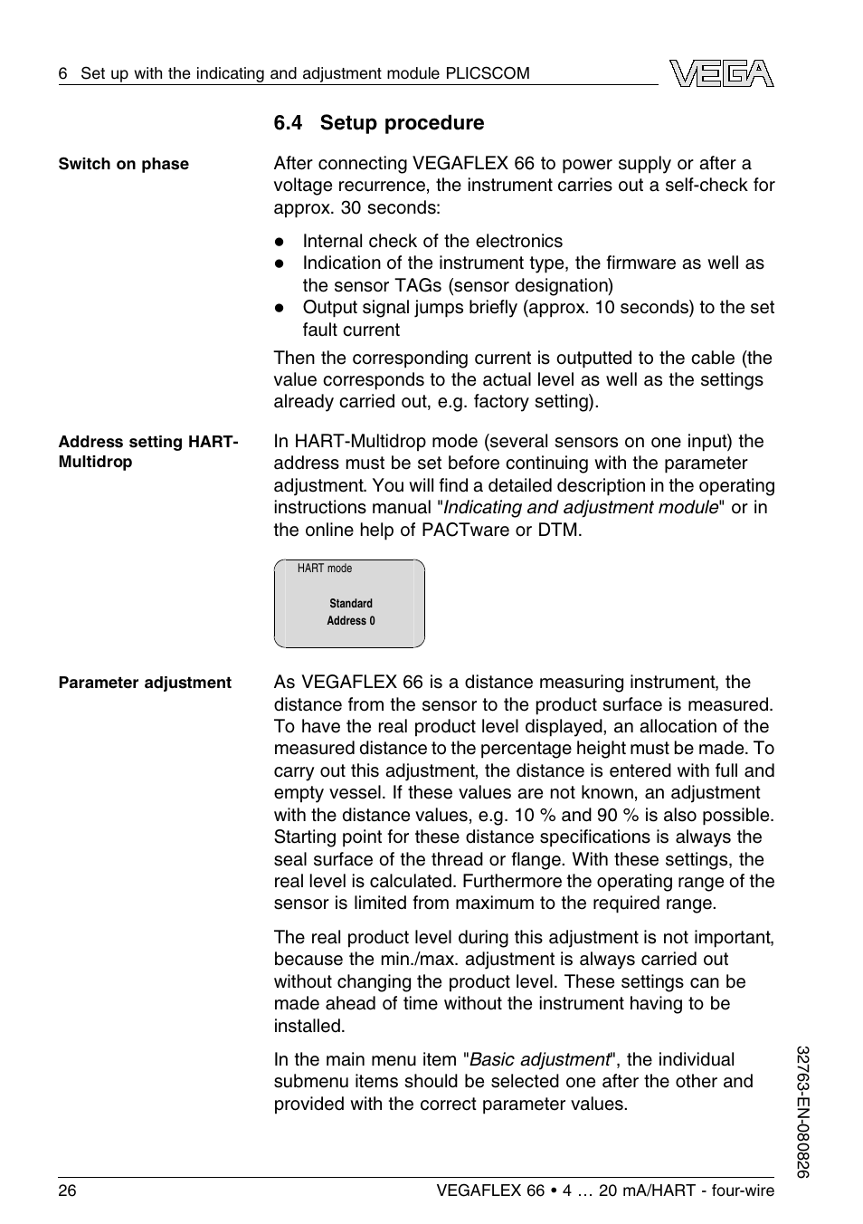 4 setup procedure | VEGA VEGAFLEX 66 (-110…+400°C) 4 … 20 mA_HART - four-wire User Manual | Page 26 / 56
