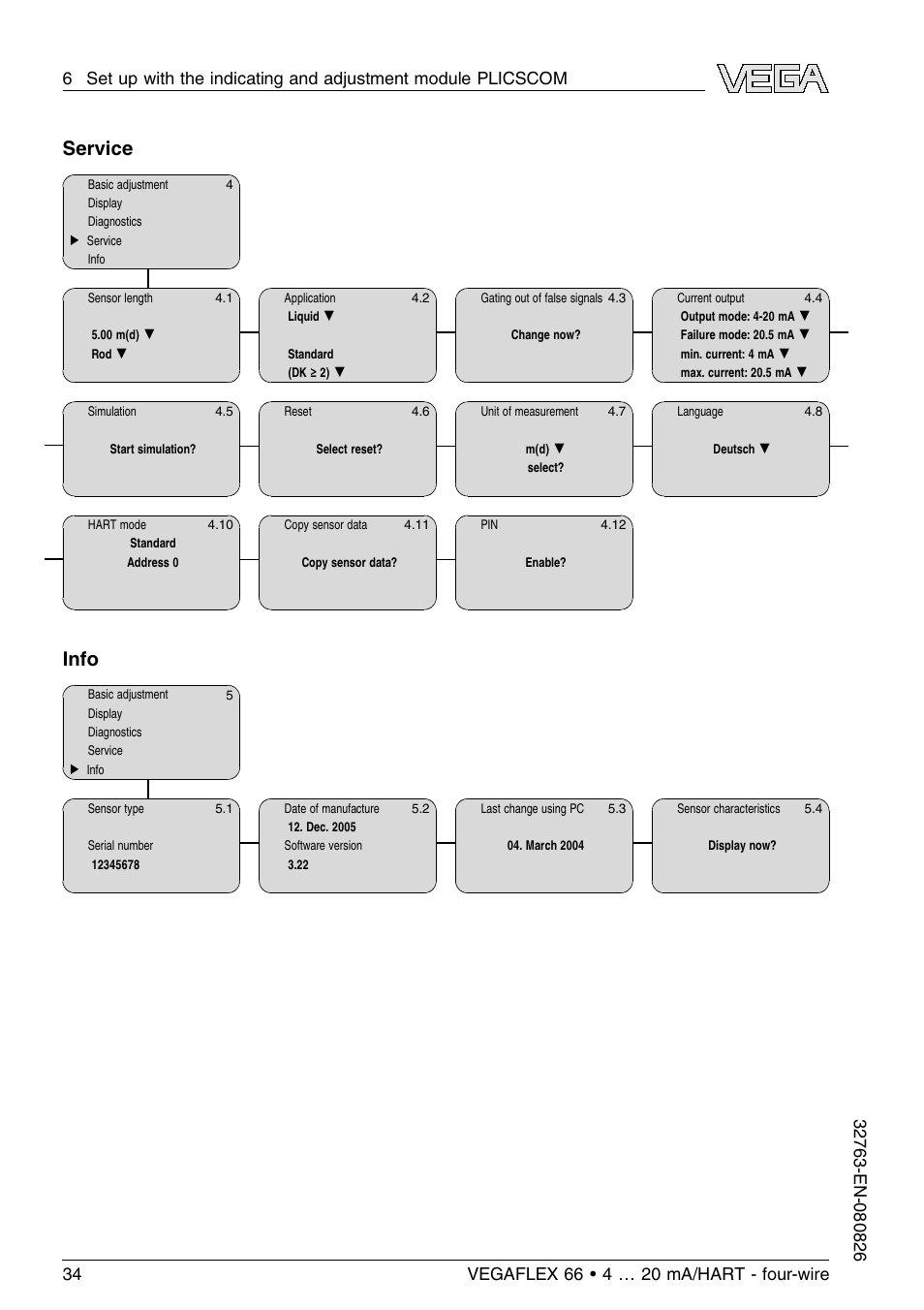 Service, Info | VEGA VEGAFLEX 66 (-110…+400°C) 4 … 20 mA_HART - four-wire User Manual | Page 34 / 56