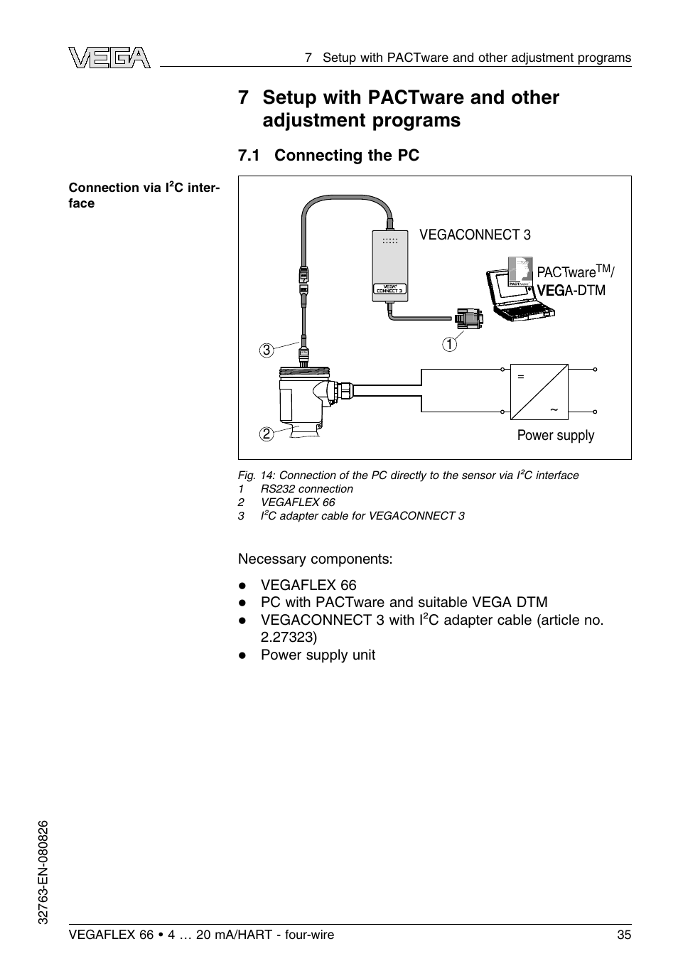 1 connecting the pc | VEGA VEGAFLEX 66 (-110…+400°C) 4 … 20 mA_HART - four-wire User Manual | Page 35 / 56