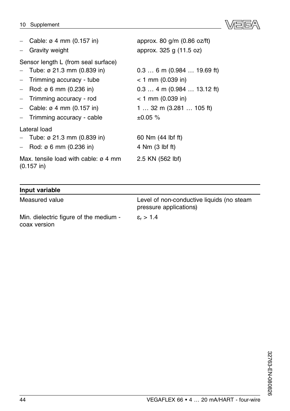 VEGA VEGAFLEX 66 (-110…+400°C) 4 … 20 mA_HART - four-wire User Manual | Page 44 / 56