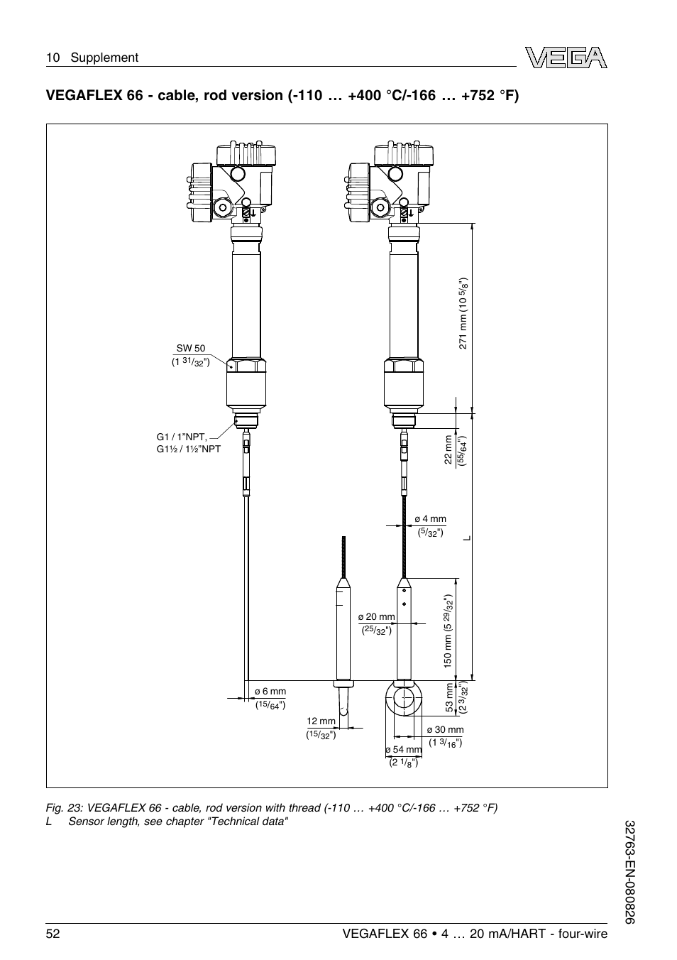 VEGA VEGAFLEX 66 (-110…+400°C) 4 … 20 mA_HART - four-wire User Manual | Page 52 / 56