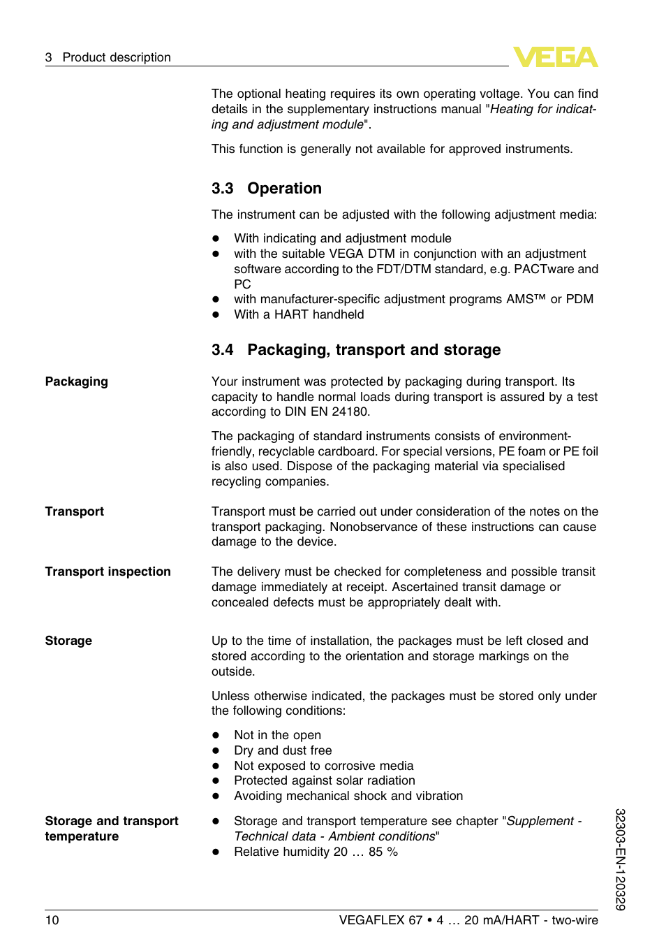 3 operation, 4 packaging, transport and storage | VEGA VEGAFLEX 67 (-40…+150°C PFA insulated) 4 … 20 mA_HART two-wire User Manual | Page 10 / 60