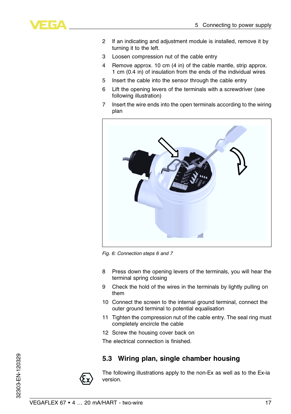 3 wiring plan, single chamber housing | VEGA VEGAFLEX 67 (-40…+150°C PFA insulated) 4 … 20 mA_HART two-wire User Manual | Page 17 / 60