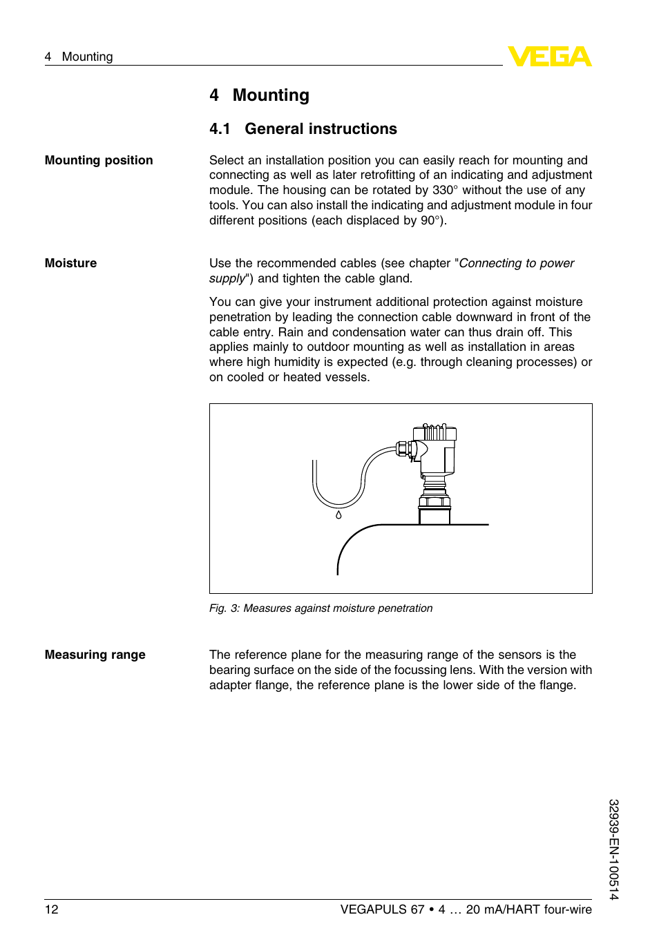 4 mounting, 1 general instructions, 4mounting | VEGA VEGAPULS 67 (≥ 2.0.0 - ≤ 3.8) 4 … 20 mA_HART four-wire User Manual | Page 12 / 60