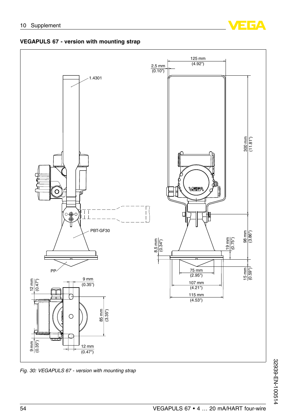 Vegapuls 67 - version with mounting strap | VEGA VEGAPULS 67 (≥ 2.0.0 - ≤ 3.8) 4 … 20 mA_HART four-wire User Manual | Page 54 / 60