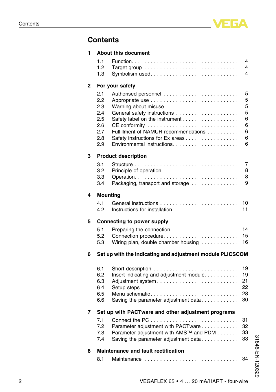 VEGA VEGAFLEX 65 4 … 20 mA_HART four-wire User Manual | Page 2 / 52