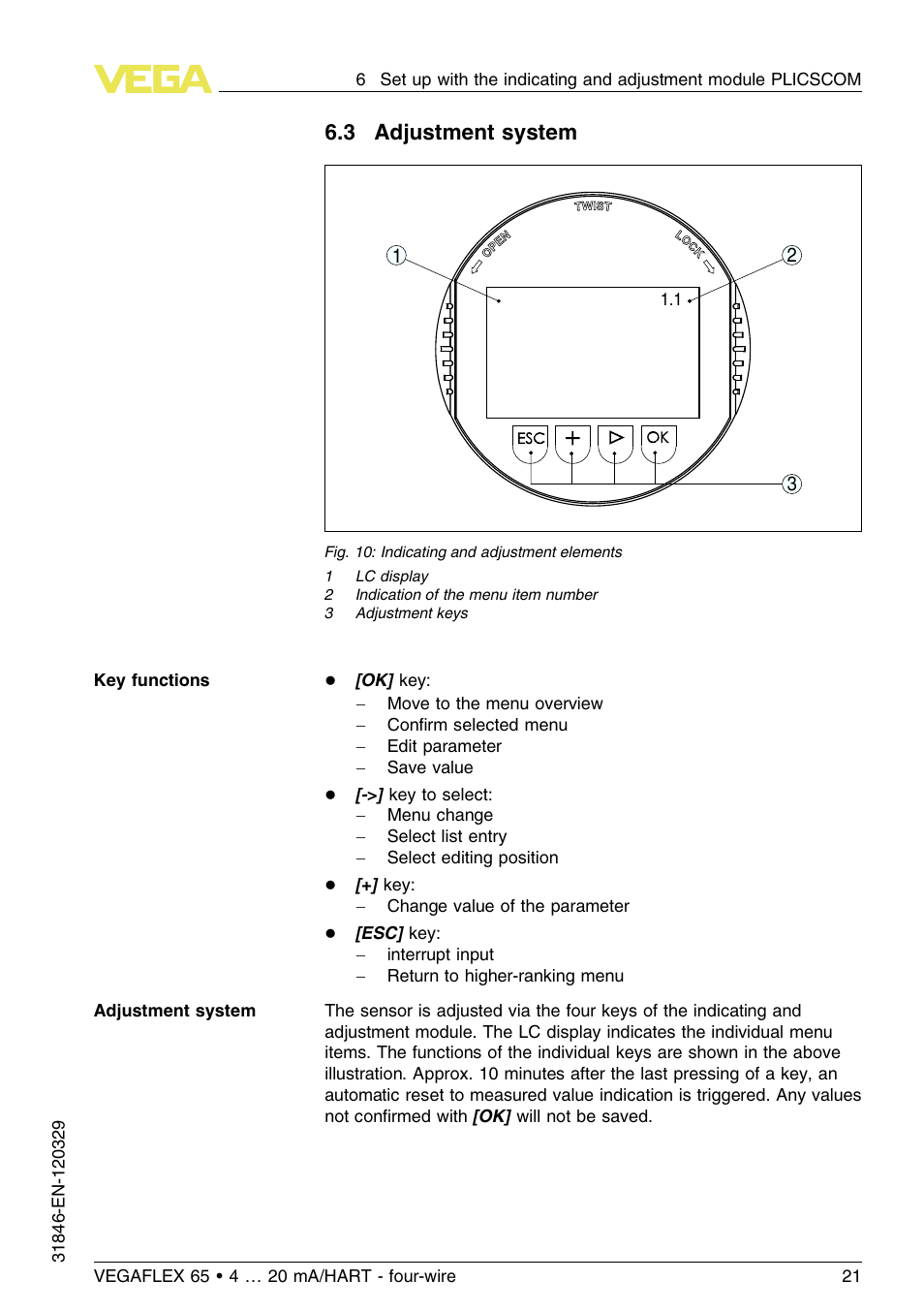 3 adjustment system | VEGA VEGAFLEX 65 4 … 20 mA_HART four-wire User Manual | Page 21 / 52