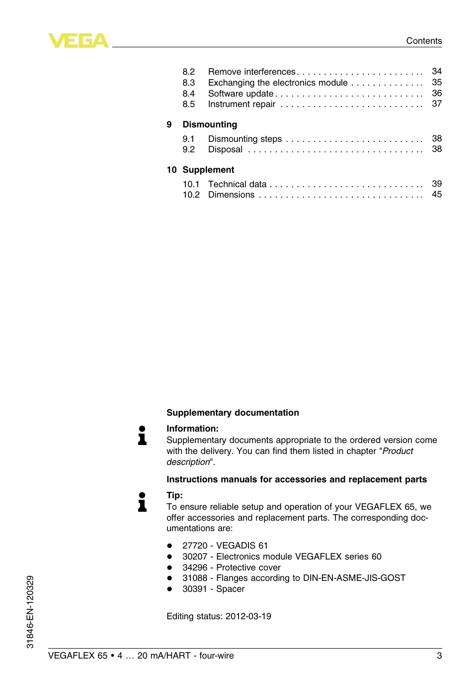 VEGA VEGAFLEX 65 4 … 20 mA_HART four-wire User Manual | Page 3 / 52