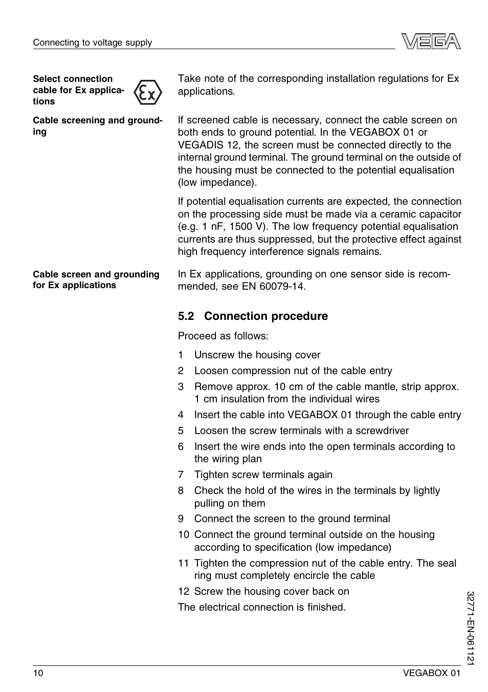 2 connection procedure | VEGA VEGABOX 01 User Manual | Page 10 / 20