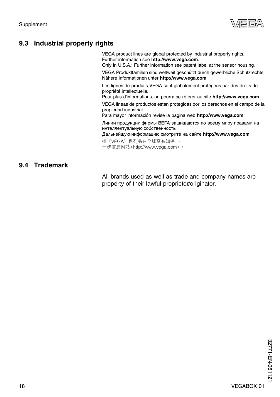 3 industrial property rights, 4 trademark | VEGA VEGABOX 01 User Manual | Page 18 / 20