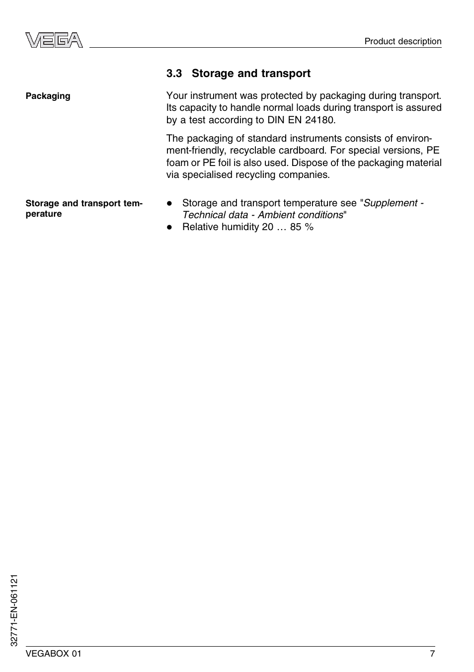 3 storage and transport | VEGA VEGABOX 01 User Manual | Page 7 / 20