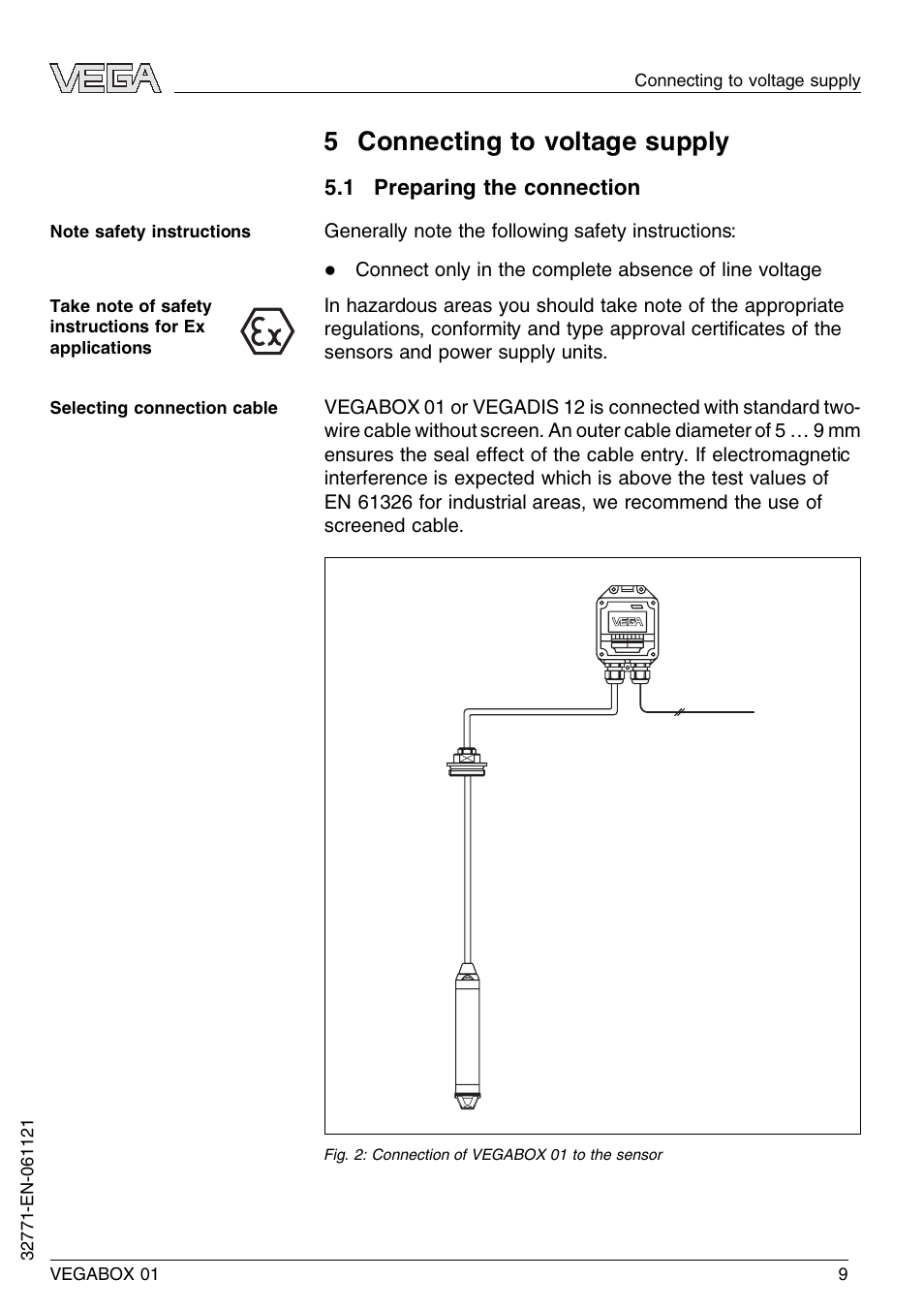 5 connecting to voltage supply, 1 preparing the connection | VEGA VEGABOX 01 User Manual | Page 9 / 20