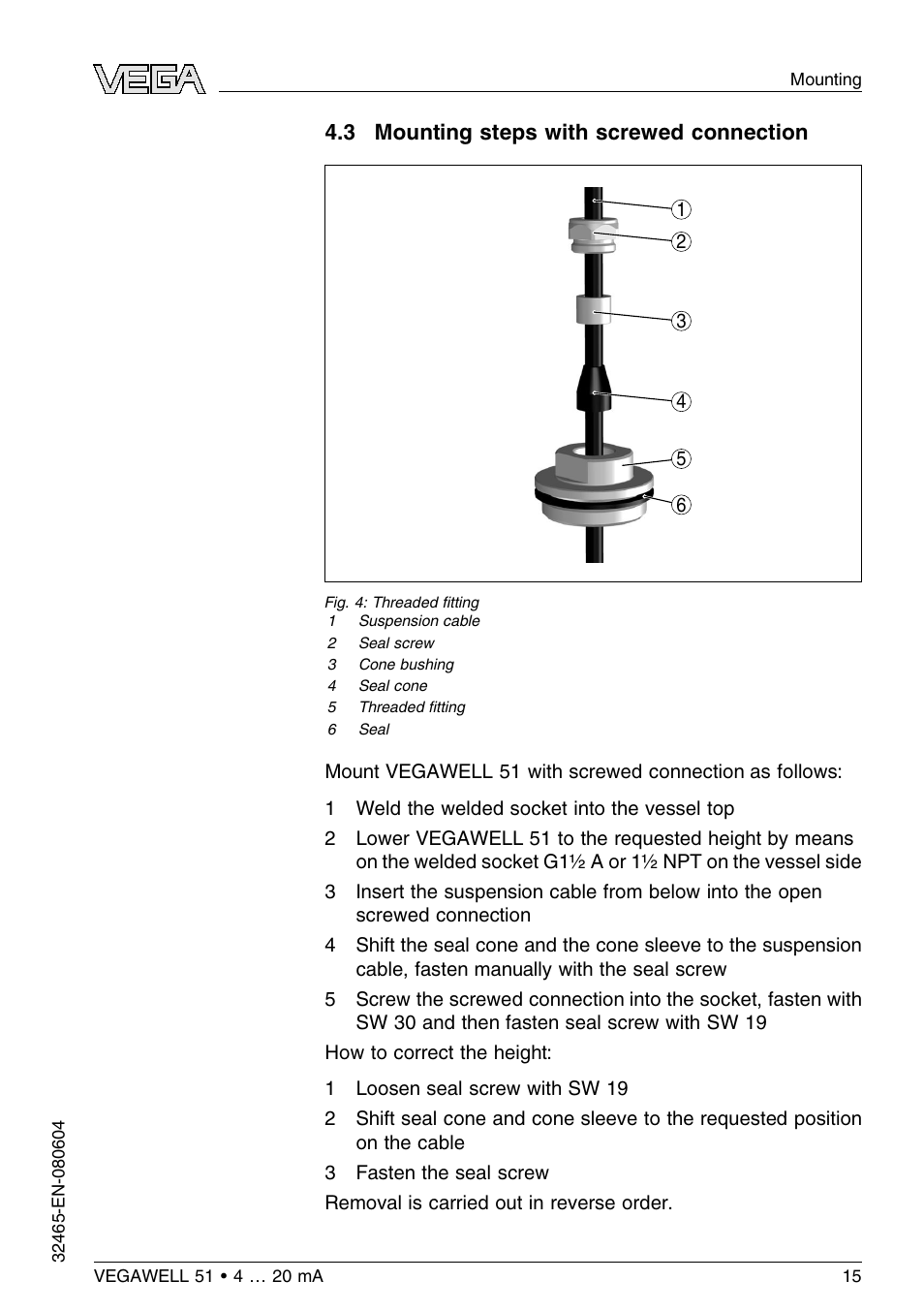 3 mounting steps with screwed connection | VEGA VEGAWELL 51 4 … 20 mA User Manual | Page 15 / 36