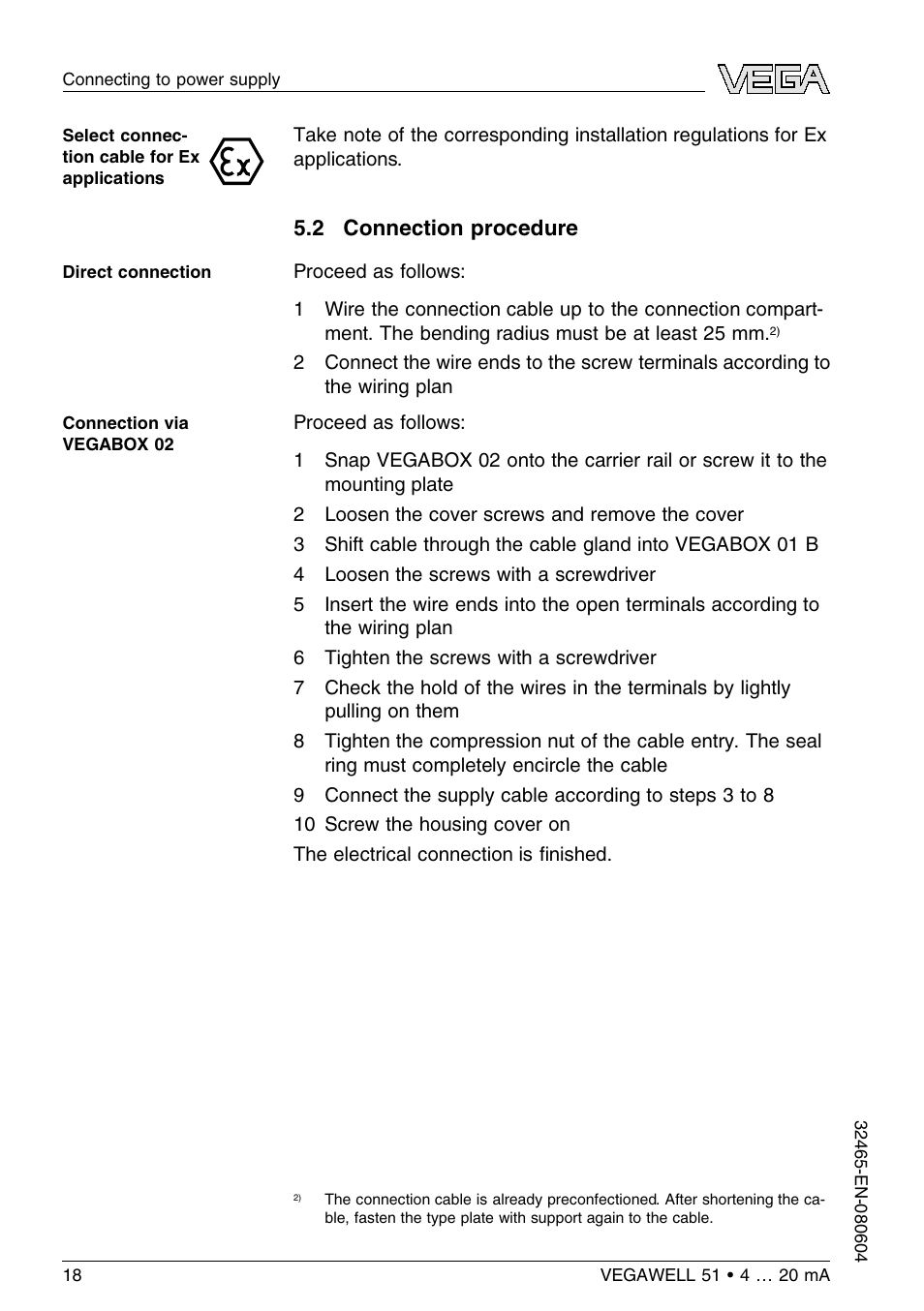 2 connection procedure | VEGA VEGAWELL 51 4 … 20 mA User Manual | Page 18 / 36