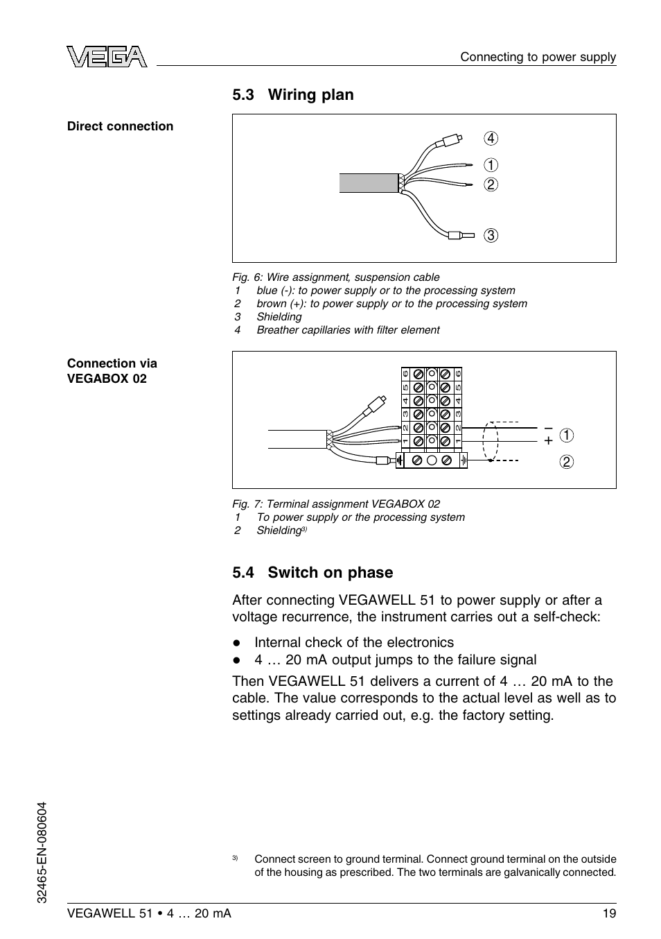 3 wiring plan, 4 switch on phase, Internal check of the electronics | VEGA VEGAWELL 51 4 … 20 mA User Manual | Page 19 / 36