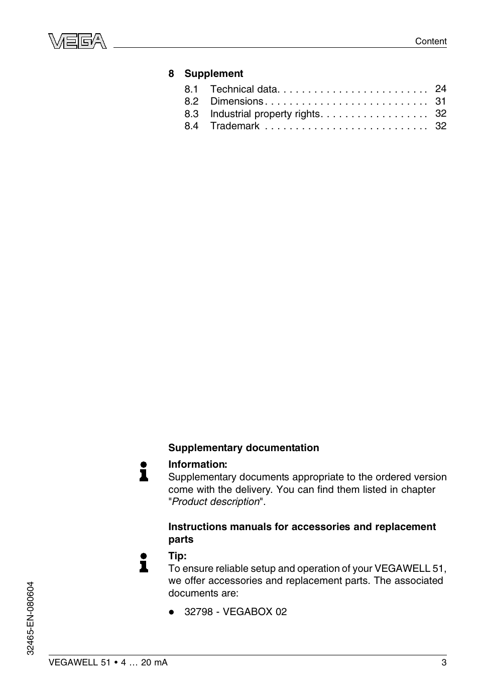 VEGA VEGAWELL 51 4 … 20 mA User Manual | Page 3 / 36