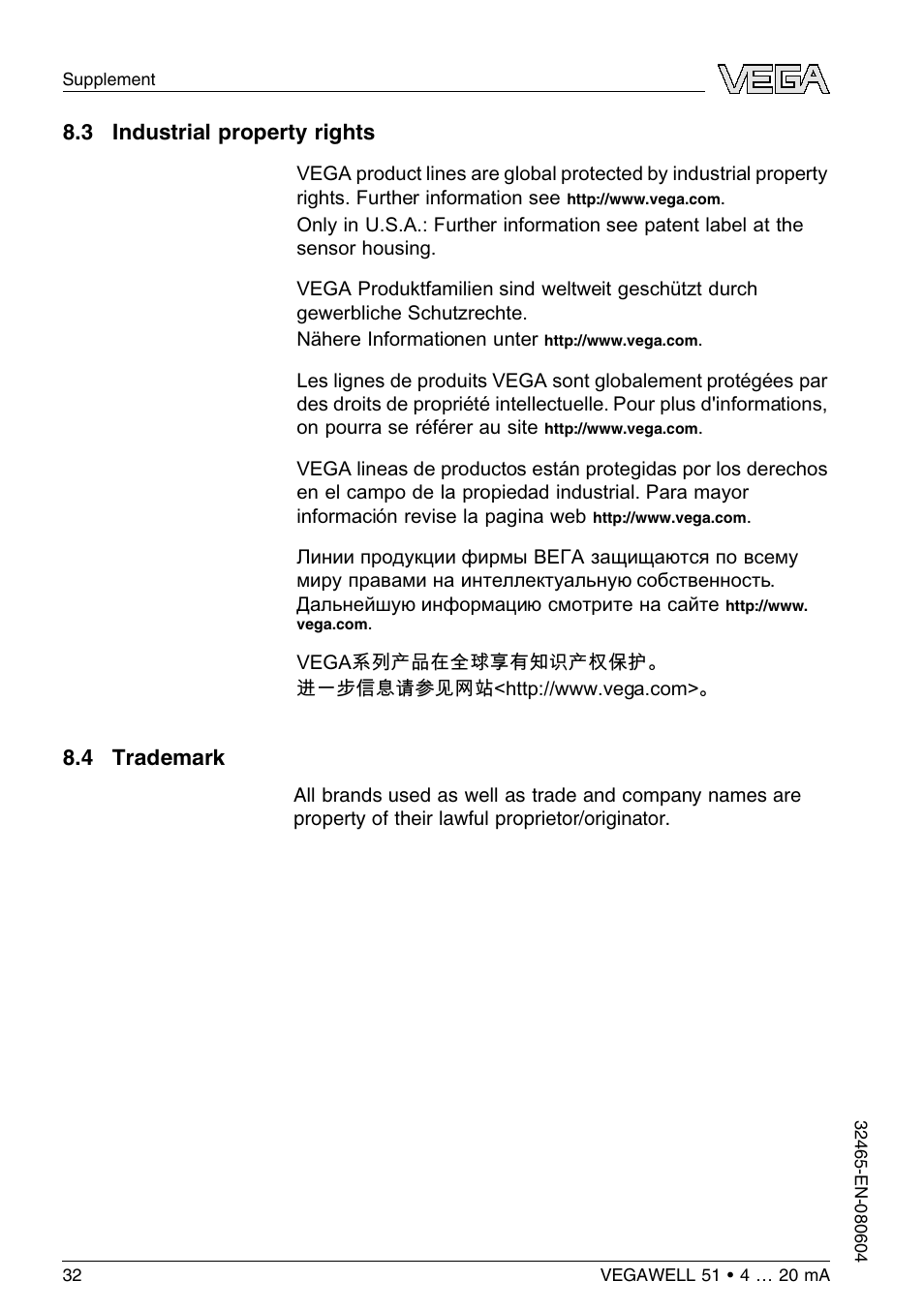 3 industrial property rights, 4 trademark | VEGA VEGAWELL 51 4 … 20 mA User Manual | Page 32 / 36