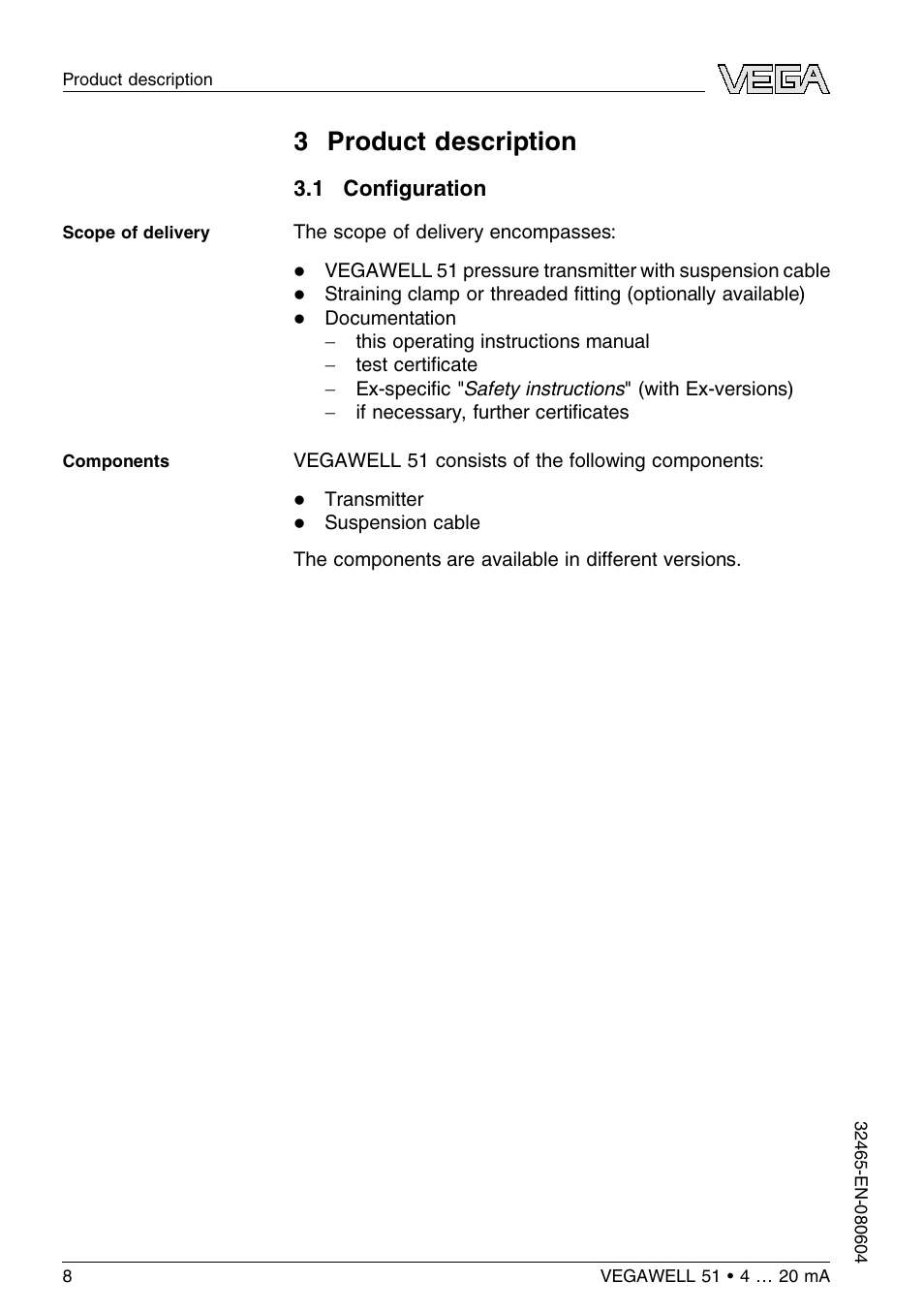 3 product description, 1 configuration, 3 p roduct description | VEGA VEGAWELL 51 4 … 20 mA User Manual | Page 8 / 36