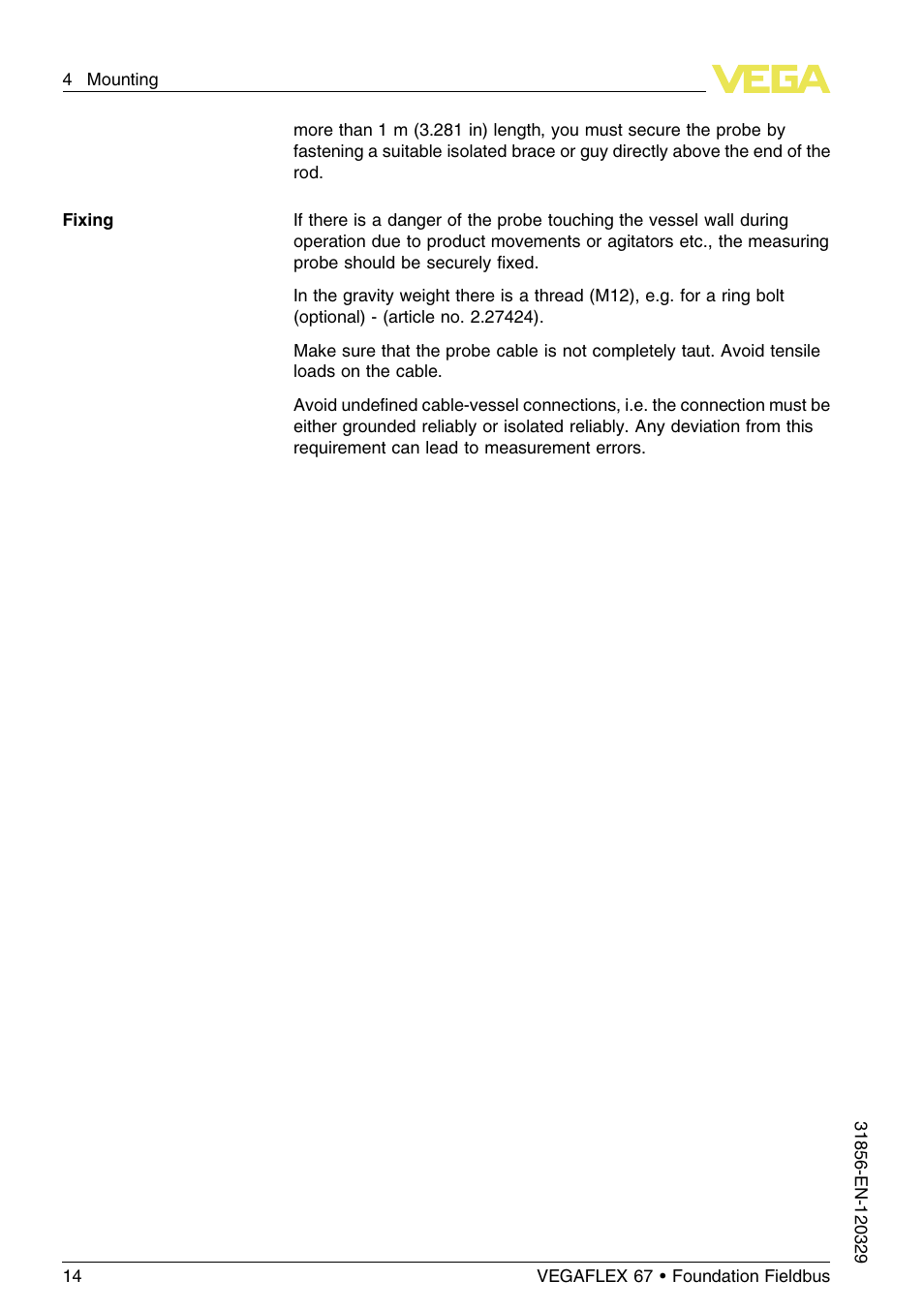 VEGA VEGAFLEX 67 (-40…+150°C) Foundation Fieldbus User Manual | Page 14 / 60