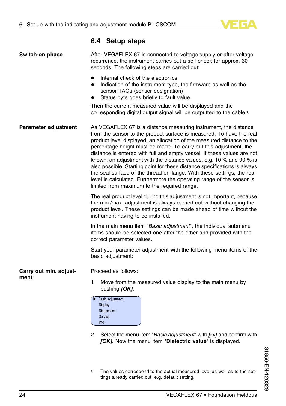 4 setup steps | VEGA VEGAFLEX 67 (-40…+150°C) Foundation Fieldbus User Manual | Page 24 / 60