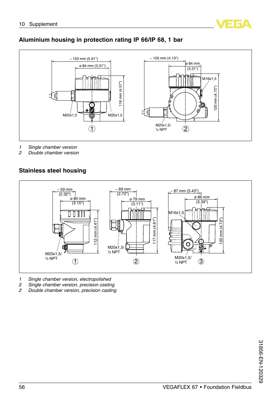 Stainless steel housing | VEGA VEGAFLEX 67 (-40…+150°C) Foundation Fieldbus User Manual | Page 56 / 60