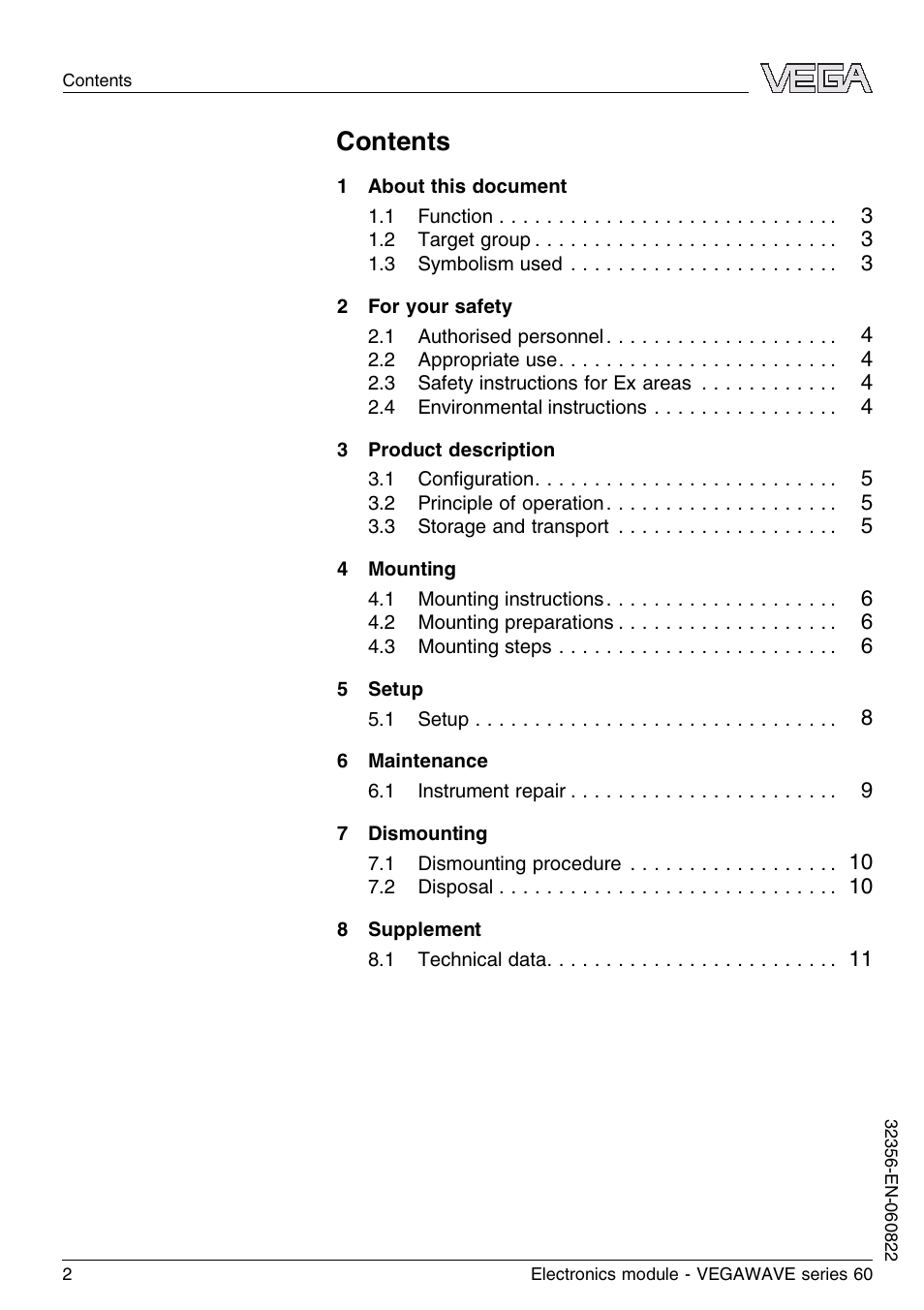 VEGA VEGAWAVE series 60 Electronics module User Manual | Page 2 / 12