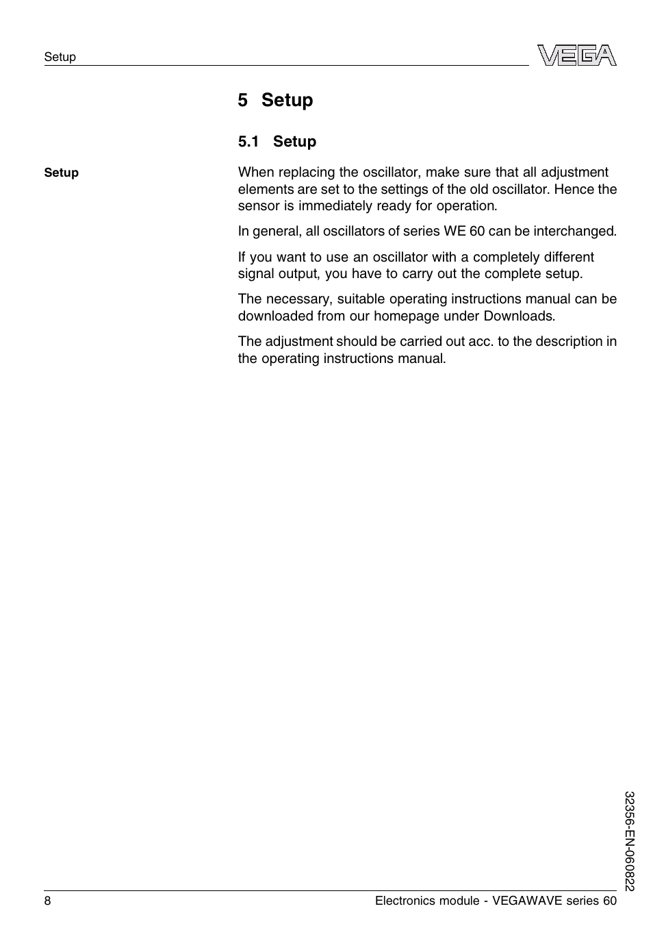 5 setup, 1 setup | VEGA VEGAWAVE series 60 Electronics module User Manual | Page 8 / 12