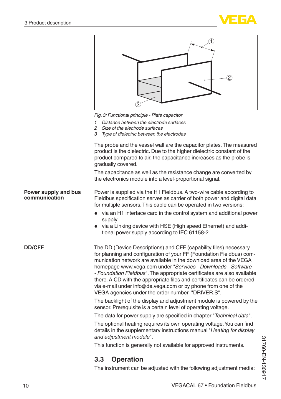 3 operation | VEGA VEGACAL 67 Foundation Fieldbus User Manual | Page 10 / 48