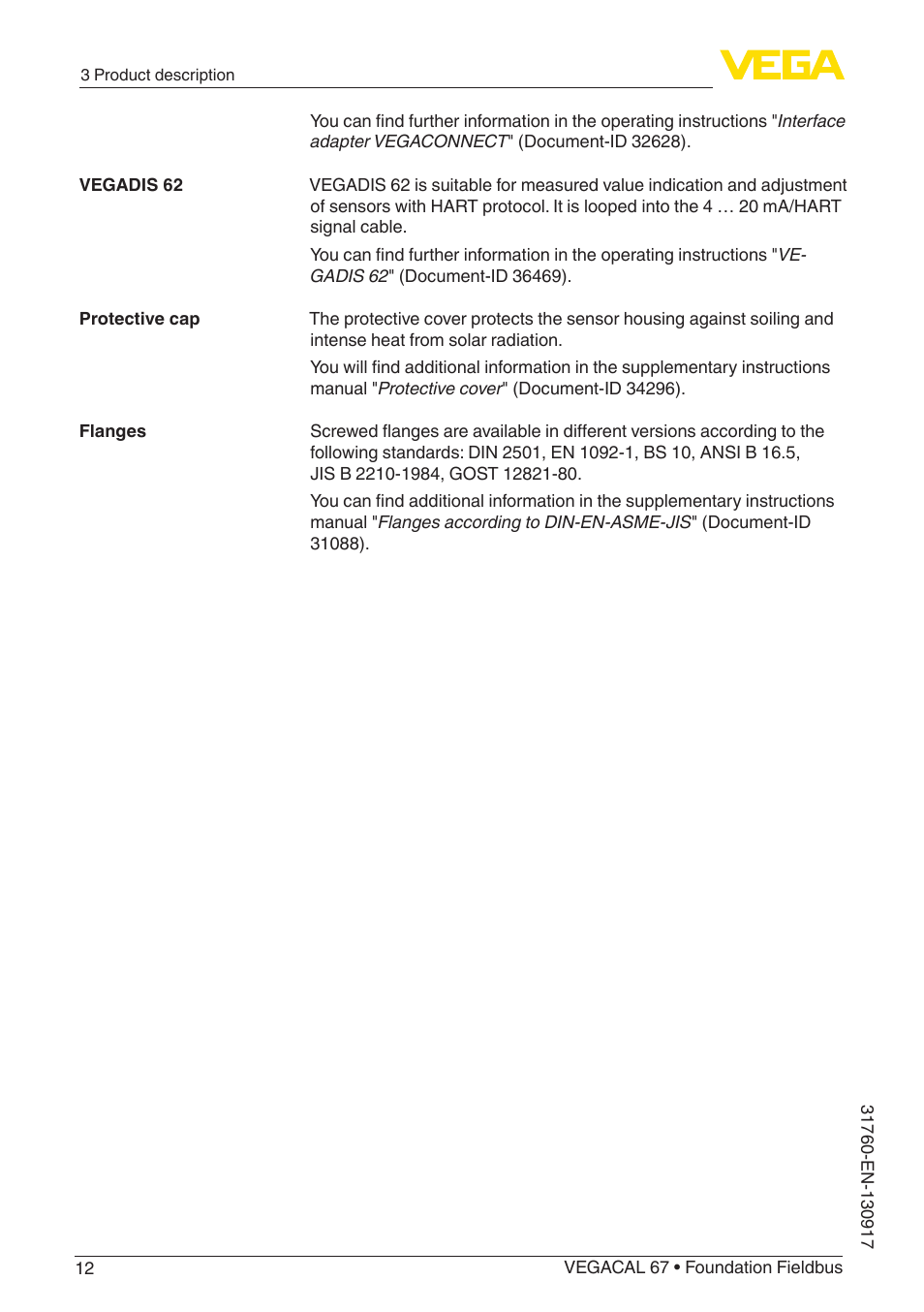 VEGA VEGACAL 67 Foundation Fieldbus User Manual | Page 12 / 48