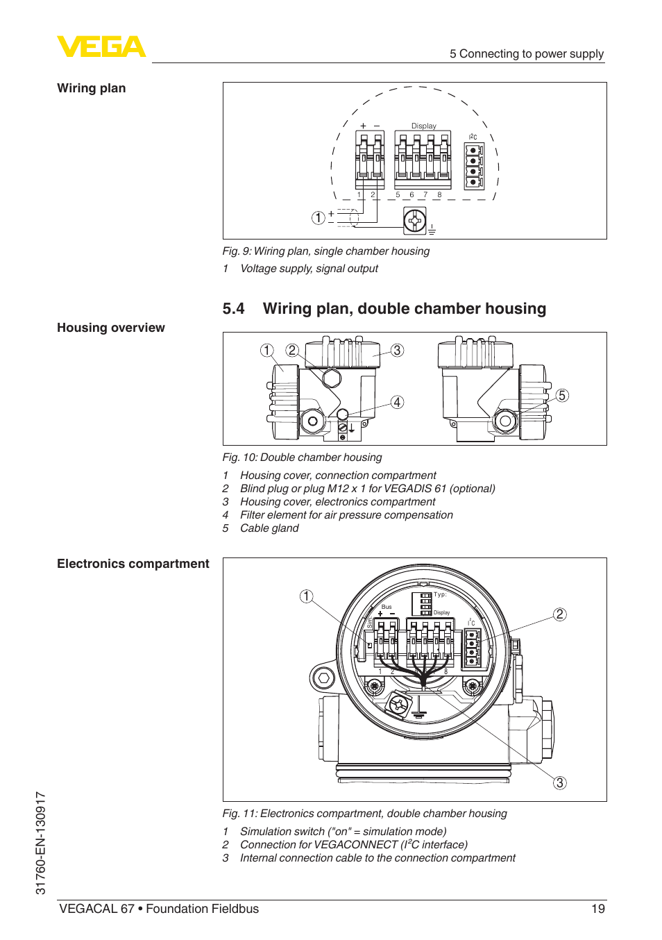 4 wiring plan, double chamber housing | VEGA VEGACAL 67 Foundation Fieldbus User Manual | Page 19 / 48