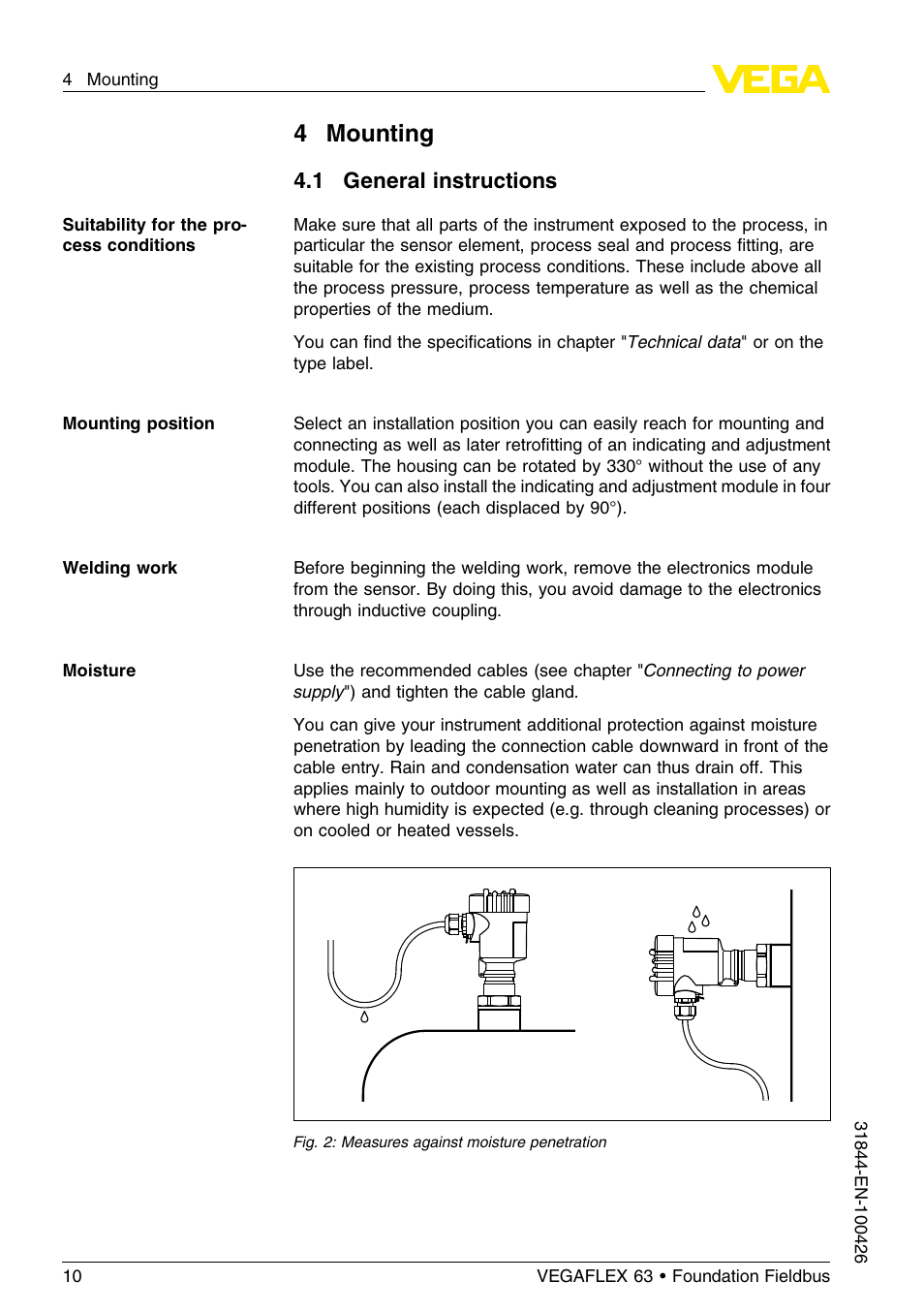 4 mounting, 1 general instructions, 4mounting | VEGA VEGAFLEX 63 Foundation Fieldbus User Manual | Page 10 / 60