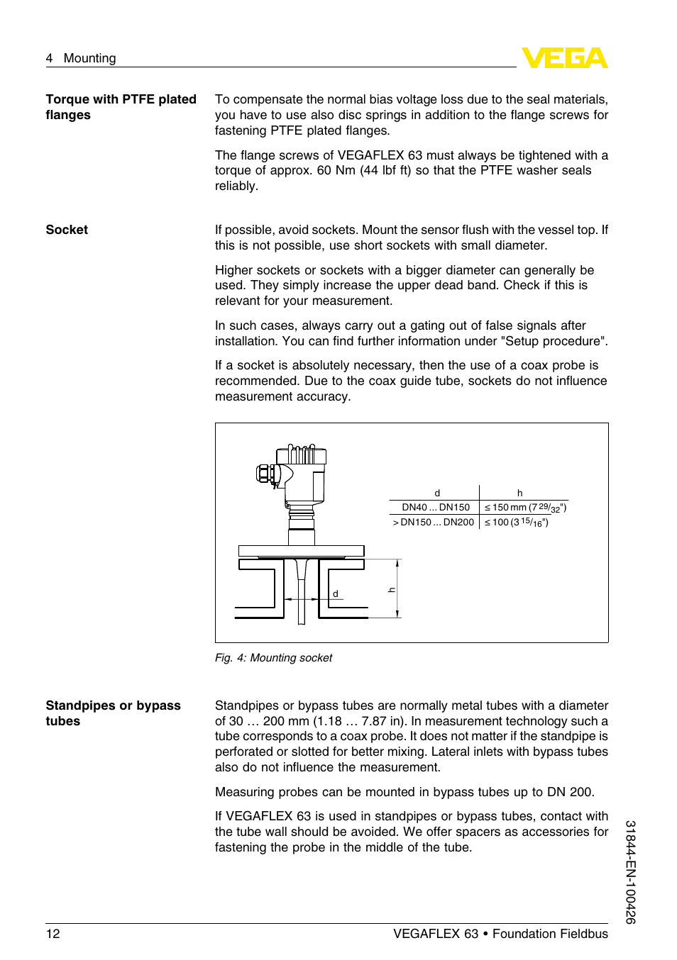 VEGA VEGAFLEX 63 Foundation Fieldbus User Manual | Page 12 / 60