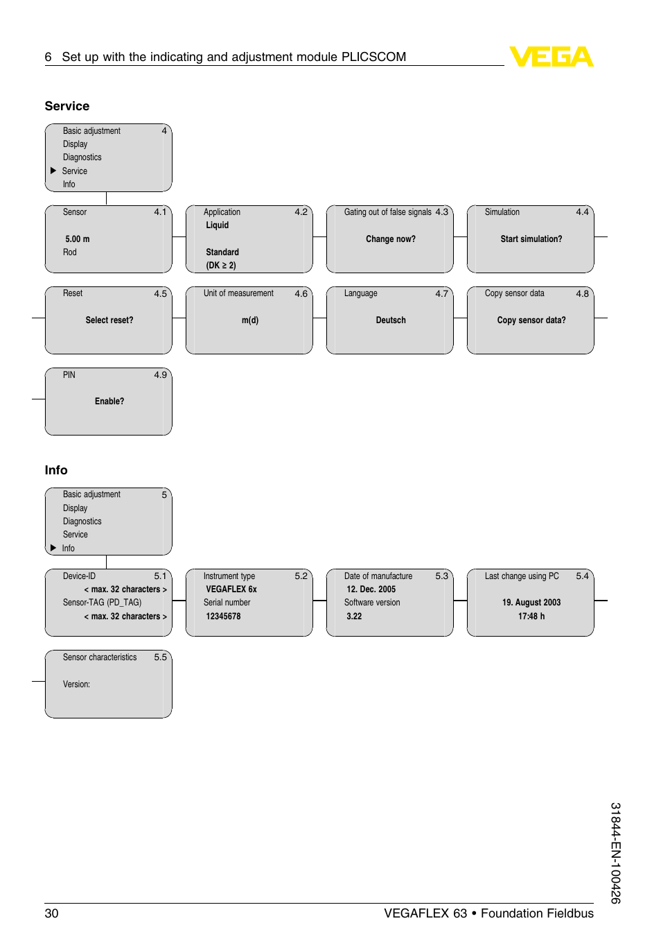 Service, Info | VEGA VEGAFLEX 63 Foundation Fieldbus User Manual | Page 30 / 60