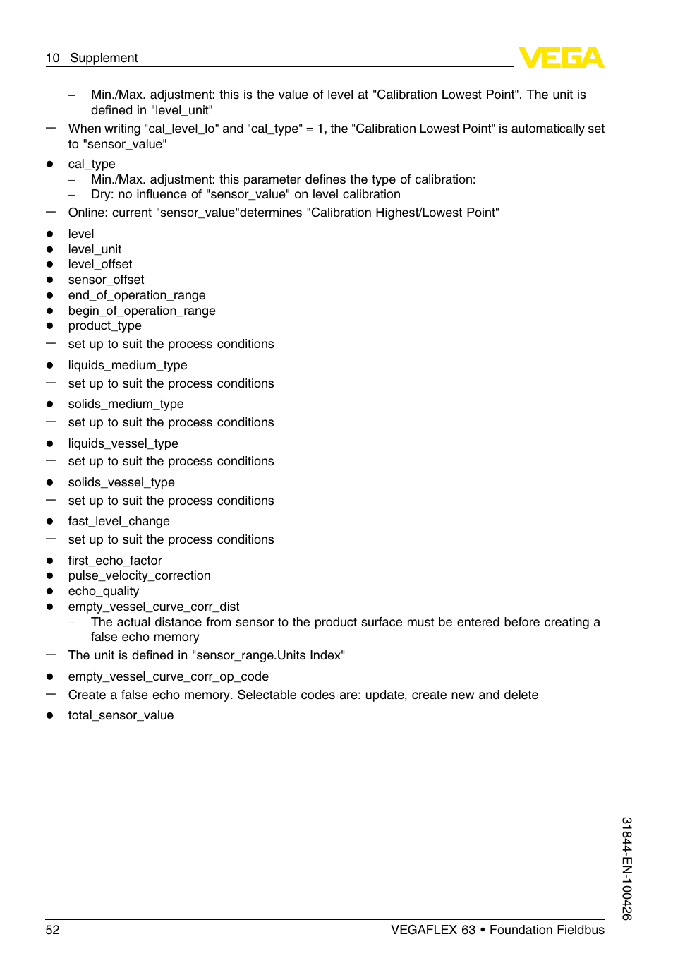 VEGA VEGAFLEX 63 Foundation Fieldbus User Manual | Page 52 / 60