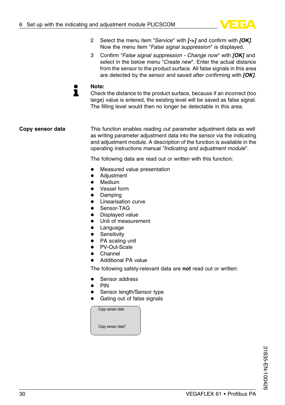 VEGA VEGAFLEX 61 Profibus PA User Manual | Page 30 / 64
